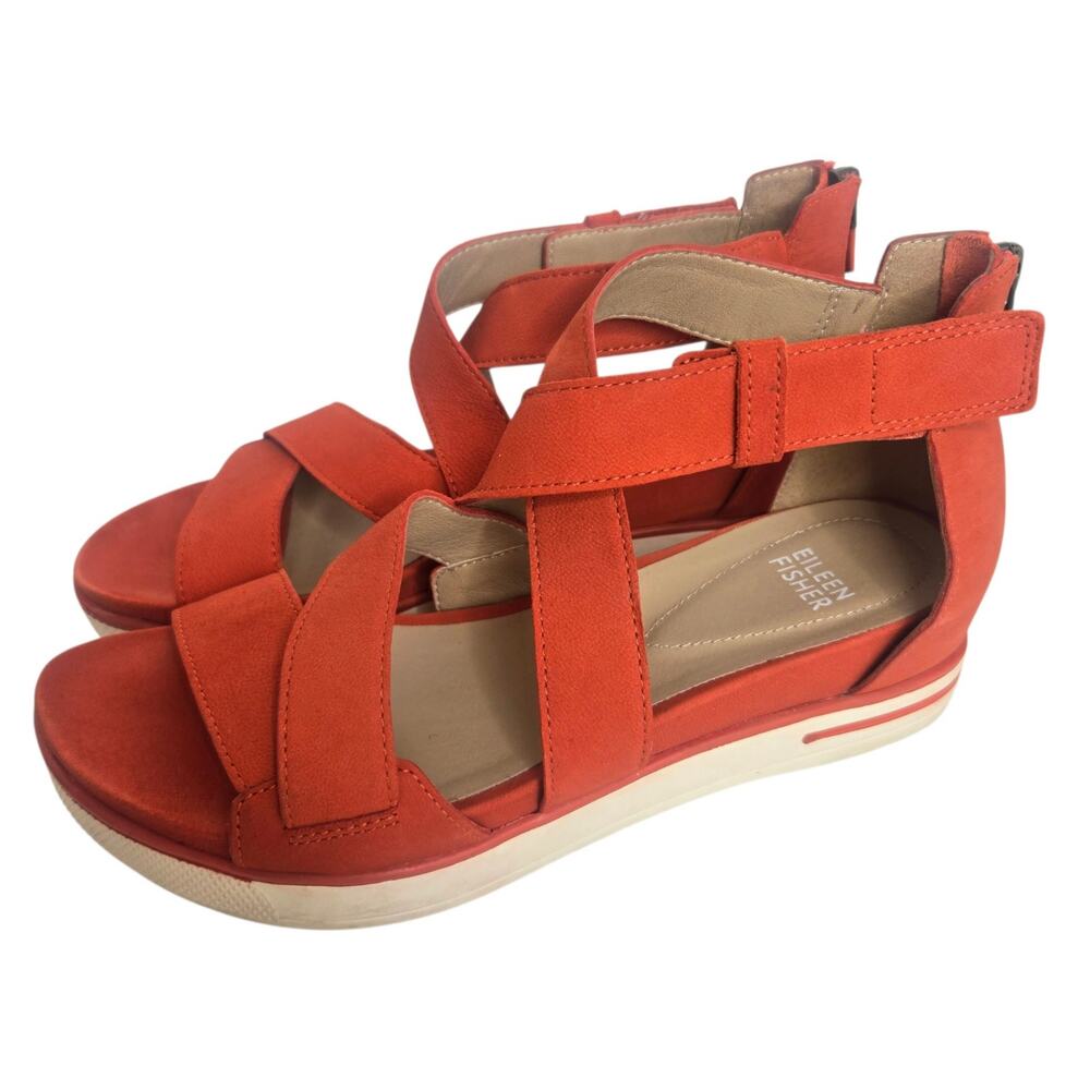 Eileen Fisher Womens Sport Tumbled Nubuck Sneaker Sandal Orange Criss Cross 7